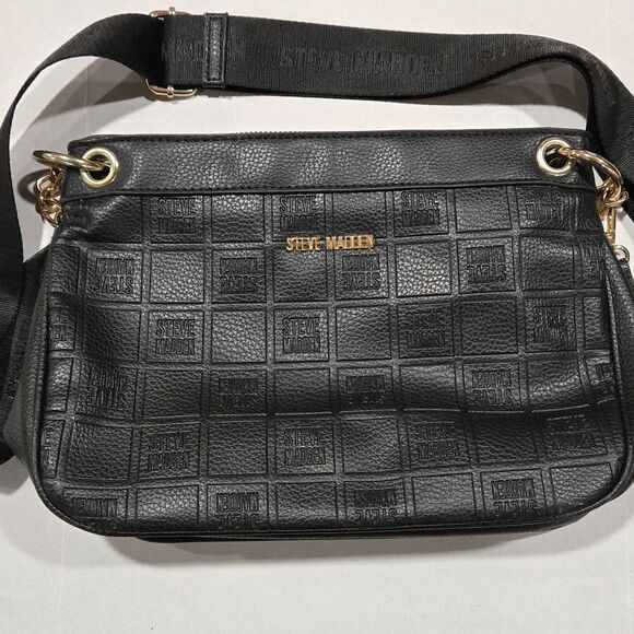 Steve Madden Handbags - Steve Madden BCARRIE Crossbody Bag - Black Checkerboard Embossed Logo